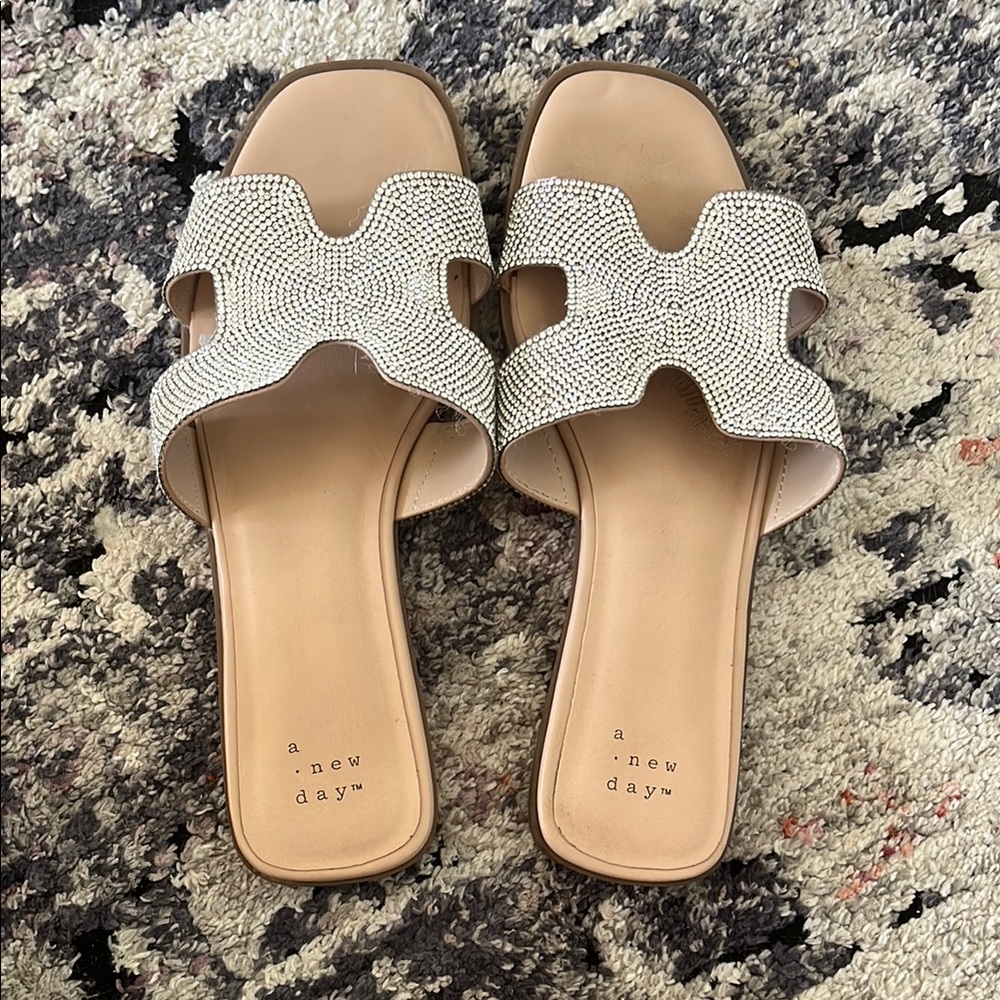 A New Day Women's Cream Slide Sandals